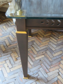VERKOCHT Robuuste glazen bijzettafel - kleine salontafel - glas en metaal