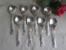 Oude verzilverde bouillonlepels - Sheffield King's Pattern - set van 8