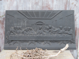 Antiek gietijzeren wandornament plaquette Het Laatste Avondmaal - 63x35 cm