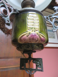 Antieke Oud-Hollandse scheepslamp schippertje - melkglas metaal en porselein