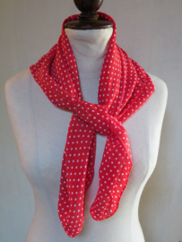 VERKOCHT Vintage vierkante sjaal rood met witte stippen - 68 x 68 cm