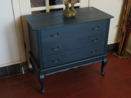 VERKOCHT Oude brocante blauwe ladekast Queen Anne