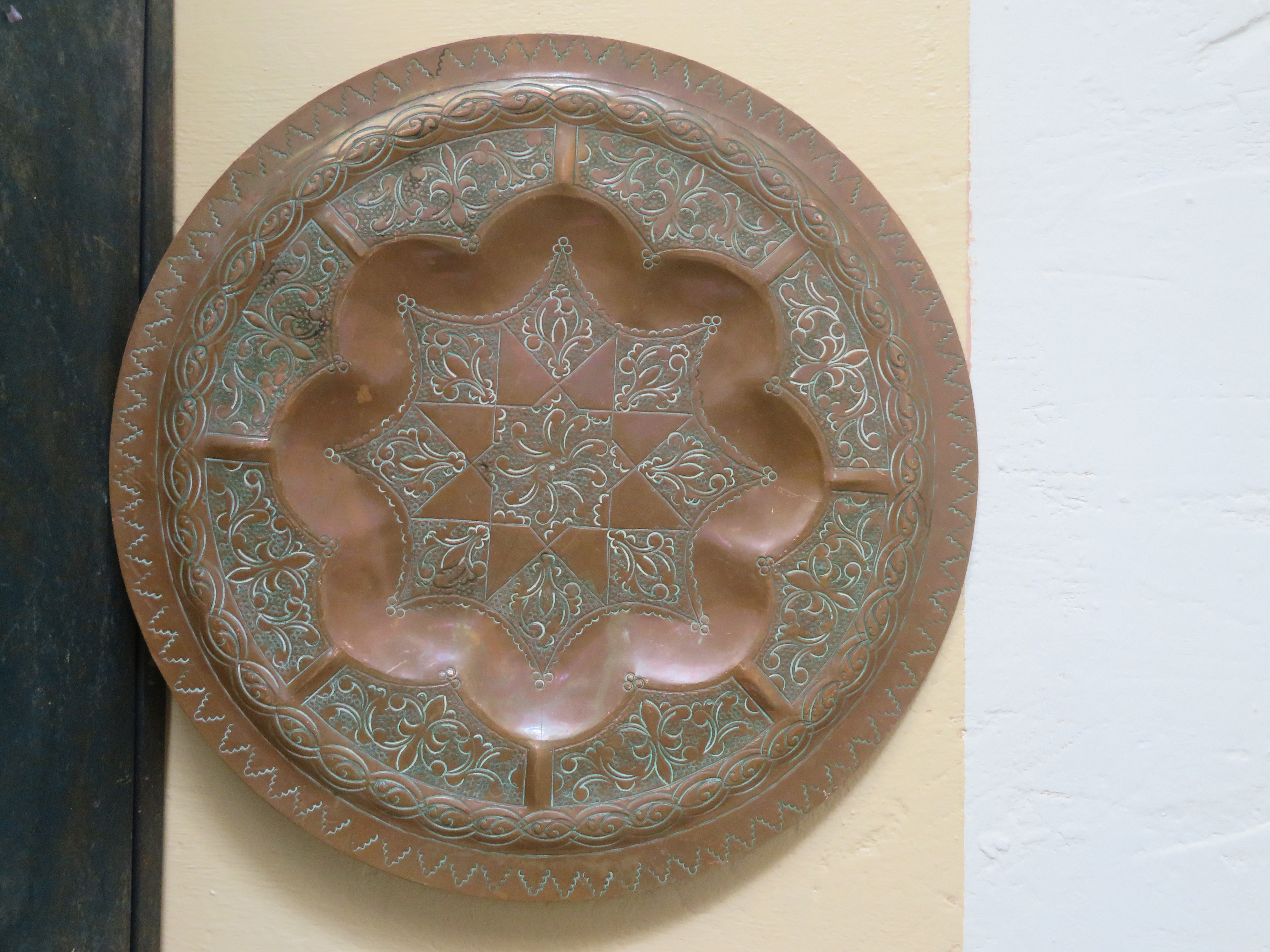 Oud Marokkaans roodkoperen dienblad schaal - 30 cm