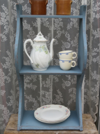 VERKOCHT Brocante blauw houten keukenrek kruidenrek