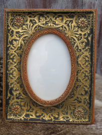 VERKOCHT Oude barok houten fotolijst zwart en goud - 24 x 19 cm