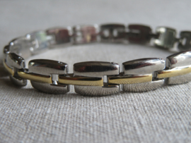 Vintage schakelarmband bicolour goud en zilver