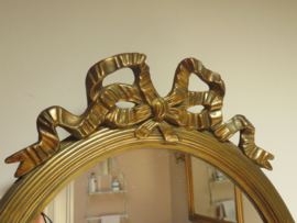 VERKOCHT Antieke ovale spiegel in gouden lijst met strik - 64 x 47 cm
