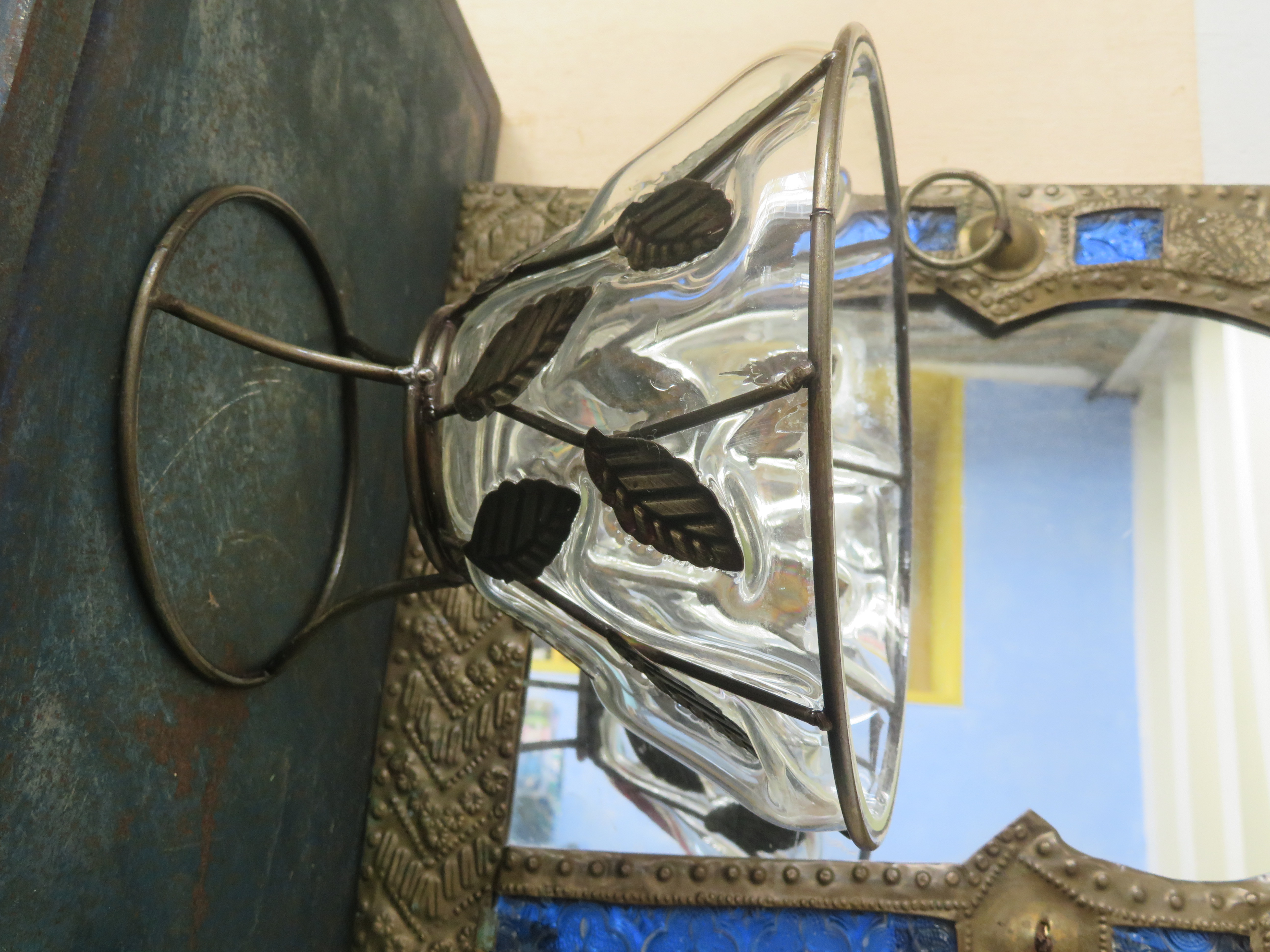 Vintage Venetiaans glazen vaas schaal in ijzeren frame
