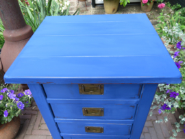 VERKOCHT Brocante blauw houten ladenkastje