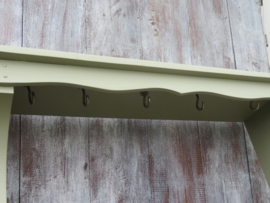 Brocante groen houten wandrek handdoekenrek met 5 haken