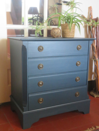 VERKOCHT Blauwe houten ladekast 4 laden
