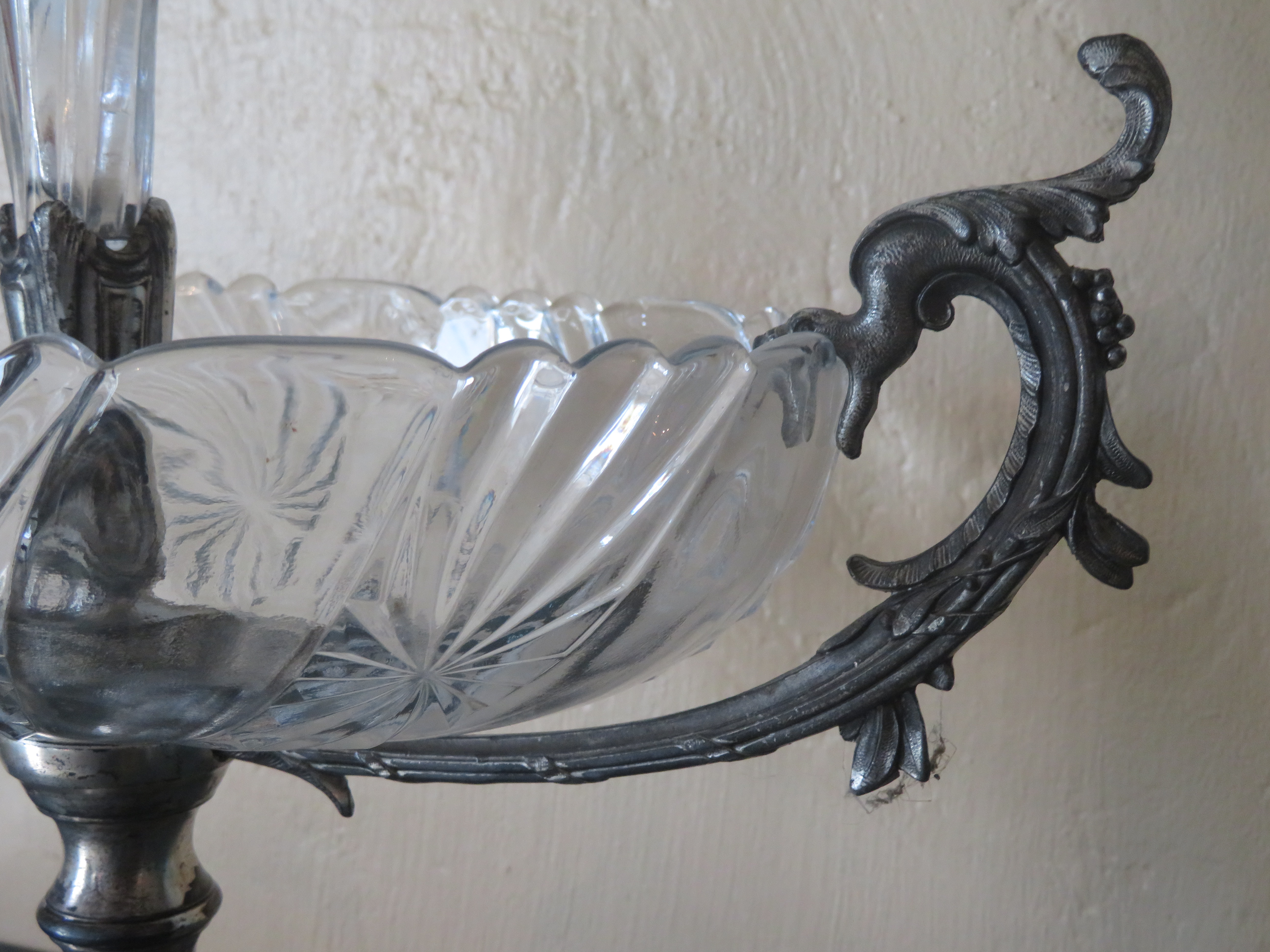 Vintage Frans verzilverd kristallen piece de milieu - tafelstuk - centerpiece