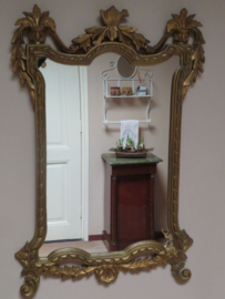 verkocht* Oude barok spiegel in gouden lijst, 66 x 45 cm