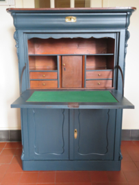 VERKOCHT Antieke blauwe Biedermeier kast secretaire