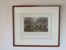 VERKOCHT Antiek Engels jachttafereel vossenjacht - H.Alken en J. Harris - 37x32 cm
