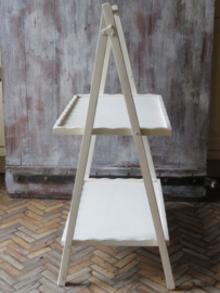 VERKOCHT Brocante witte houten klaptafel plantentafel etagere