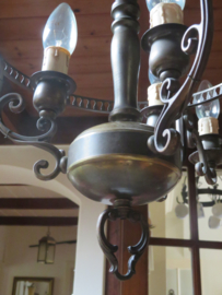 VERKOCHT Antieke Franse koperen kroonluchter hanglamp 6-lichts