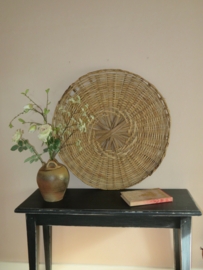 VERKOCHT Grote ronde rieten mand schaal wandornament wanddecoratie - 90 cm