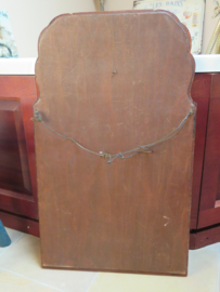 VERKOCHT Antieke facetgeslepen spiegel in mahonie lijst,  67x40 cm