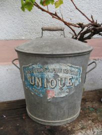 VERKOCHT Oude Franse zinken afvalemmer wasemmer vuilnisemmer