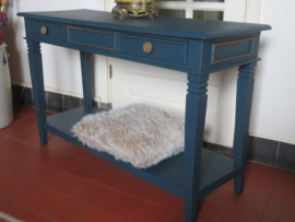 VERKOCHT Brocante blauwe houten sidetable wandtafel - 1.20m breed