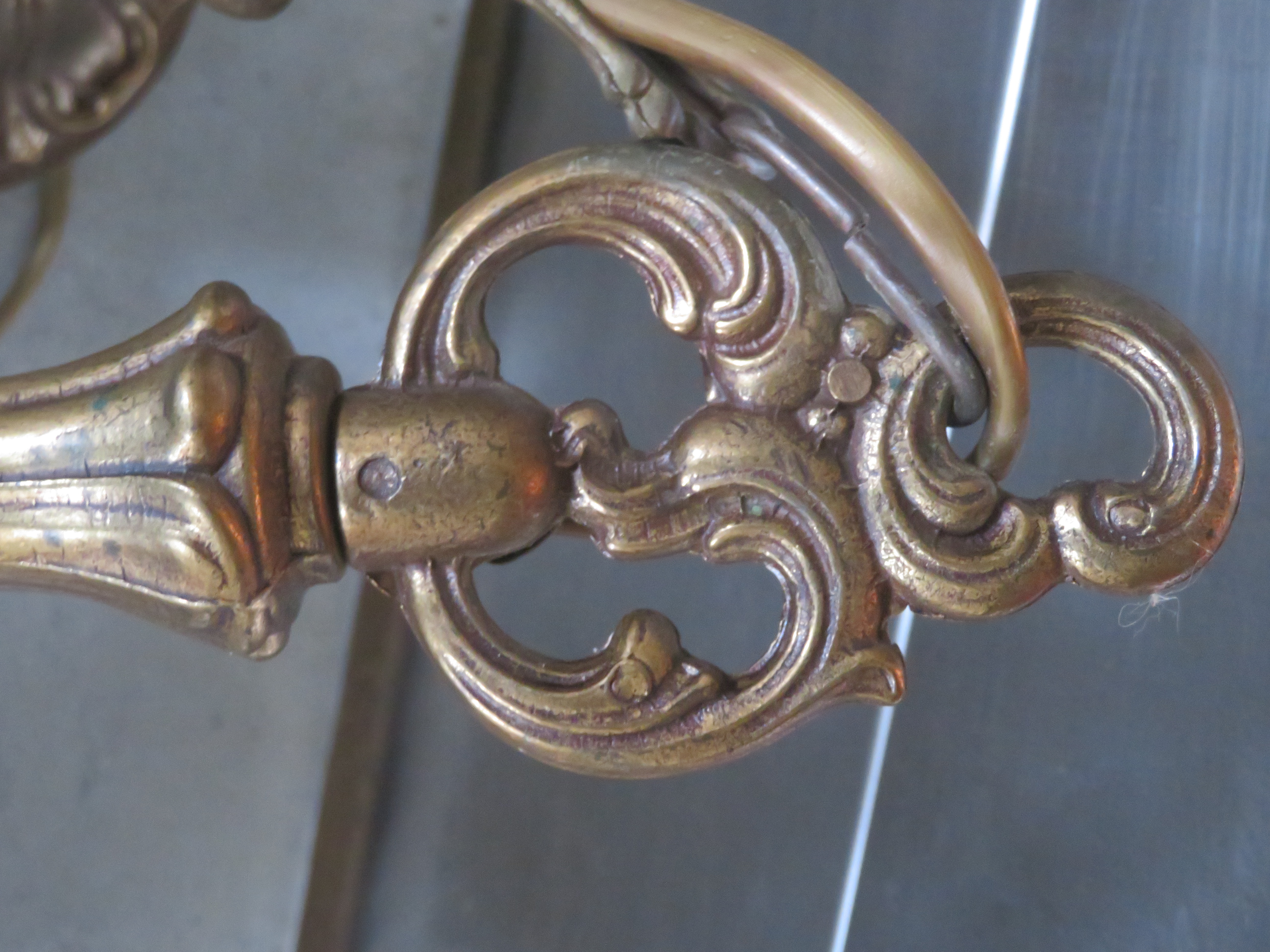 Oude Franse koperen kroonluchter hanglamp - 3-lichts