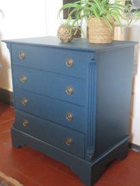 VERKOCHT Blauwe houten ladekast 4 laden