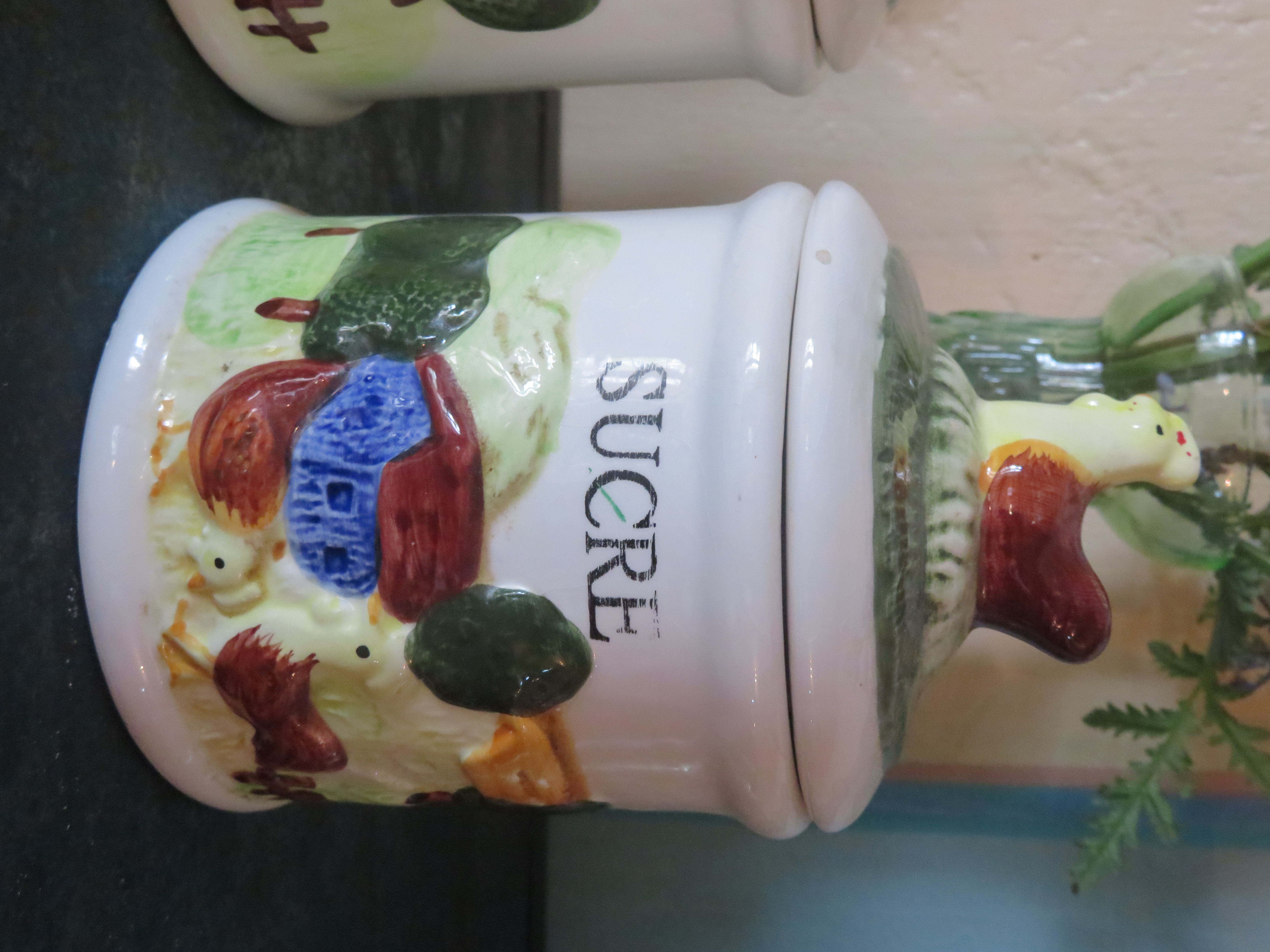 Brocante Franse porseleinen voorraadpotten koffie-thee-suiker - set van 3