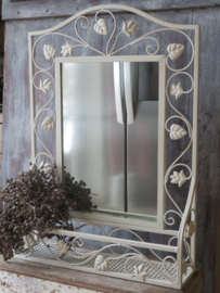 VERKOCHT Brocante Franse metalen spiegel met planchet - 72 x 53 cm