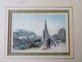 Antieke lithografie Edinburgh uit 1880 - Princes Street looking West - 30x25 cm