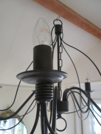 Vintage zwarte metalen hanglamp kroonluchter 5-lichts