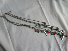 Vintage lange halsketting zilver-rood-blauw