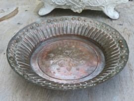 VERKOCHT Antieke ronde roodkoperen schaal fruitschaal - 35 cm