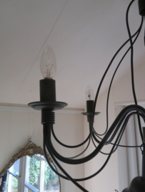 Vintage zwarte metalen hanglamp kroonluchter 5-lichts