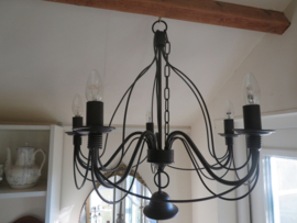 Vintage zwarte metalen hanglamp kroonluchter 5-lichts