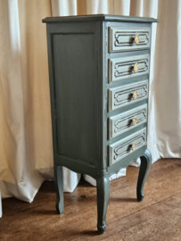 VERKOCHT Brocante groen ladekastje halkastje