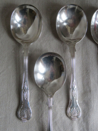 Oude verzilverde bouillonlepels - Sheffield King's Pattern - set van 8