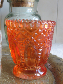Brocante gekleurde glazen waxinelichthouders - set van 3