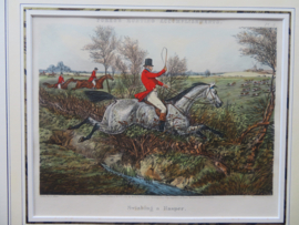 Antiek Engels jachttafereel vossenjacht - H. Alken en J. Harris - 54x47 cm