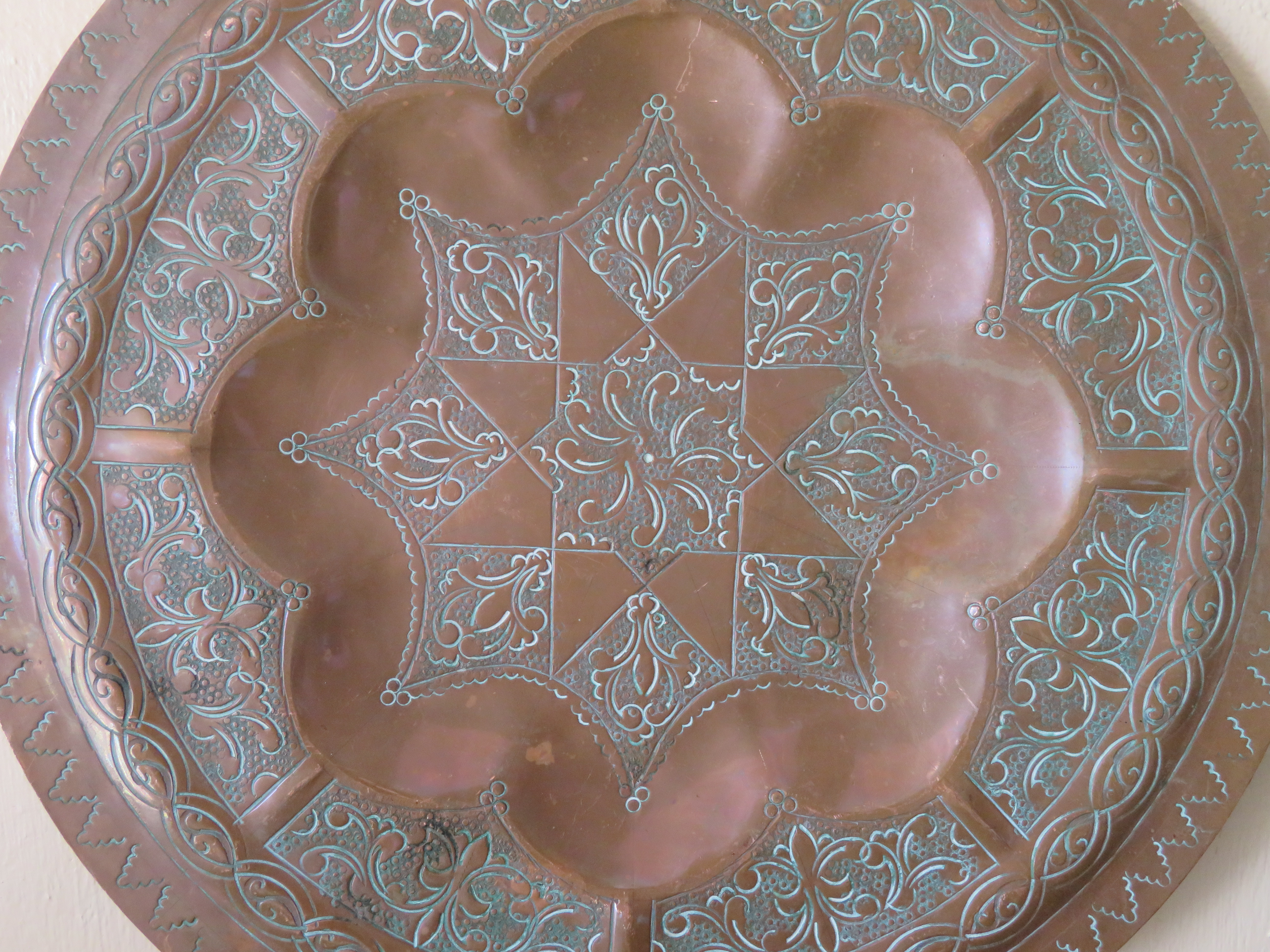 Oud Marokkaans roodkoperen dienblad schaal - 30 cm