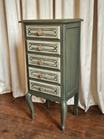 VERKOCHT Brocante groen ladekastje halkastje