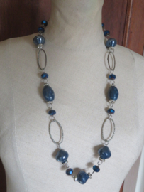 VERKOCHT Vintage halsketting blauw en zilver