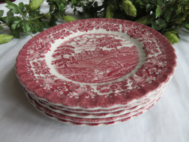 VERKOCHT Ontbijtborden British Anchor Ironstone, Olde Country Castles, set van 5 st.