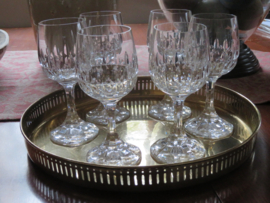 Oude kristallen witte wijnglazen olijfslijpsel, set van 6 stuks