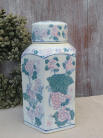 Vintage Chinese aardewerk voorraadpot dekselpot 6-kantig
