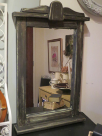 VERKOCHT Oude brocante spiegel in stoere houten lijst 1920/1930 - 70x44 cm