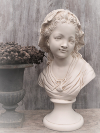VERKOCHT Brocante witte gipsen buste borstbeeld vrouw, 45 cm hoog