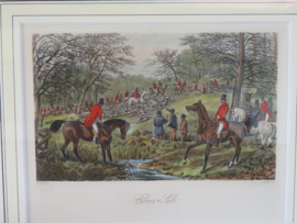 VERKOCHT Antiek Engels jachttafereel vossenjacht - H.Alken en J. Harris - 37x32 cm