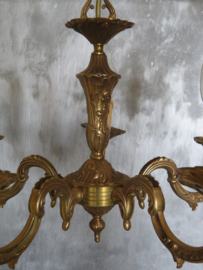 VERKOCHT Antieke Franse koperen messing kroonluchter hanglamp - 5-lichts