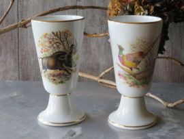 Franse koffiebekers op voet met wilddecor, Tradition (set van 2 stuks)